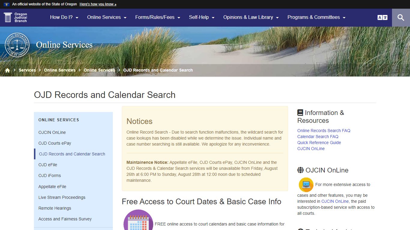 OJD Records and Calendar Search - Oregon Judicial Department